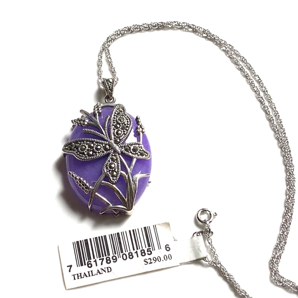 Genevieve & Grace Sterling Silver Marcasite & Lavender Jade Necklace - Picture 6 of 6